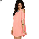 Women's Fashion Summer Sexy Off Shoulder Chiffon Short Sleeve T-Shirt Tops Mini Dress