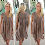 Women's Sexy Boho Crochet Lace Loose Summer Beach Mini Tank Dress Sundress