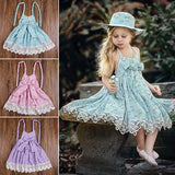 Fashion Little Princess Girl Sleeveless Floral Print Lace Bowknot Halter Dress