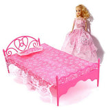 Plastic Miniatures Bedroom Furniture Single Bed for Barbie Dolls Dollhouse