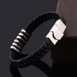 Braided Faux Leather Wristband Titanium Steel Men Bracelet Punk Bangle Jewelry