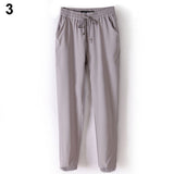 Women Fashion Casual Chffion Pants Solid Color Elastic Waist Full Length Trousers