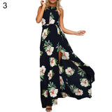Lady Vintage Floral Print Sleeveless Sexy Backless Side Split Evening Maxi Dress - ENSEIGNE DENIS