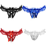 Women's Fashion Sexy Lace Bowknot Open Crotch Underwear Thong G-string