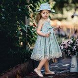 Fashion Little Princess Girl Sleeveless Floral Print Lace Bowknot Halter Dress