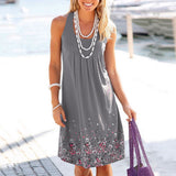 Flower Print Sleeveless Women Loose Summer Beach Evening Party Boho Mini Dress - ENSEIGNE DENIS