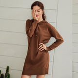 Hooded sweater dresses women short knitwear autumn basic dress solid