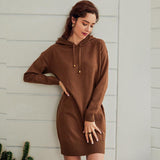 Hooded sweater dresses women short knitwear autumn basic dress solid