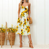 Fashion Flower Stripe Single Row Buttons Sleeveless Spring Summer Women Dress