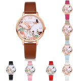 Women's Casual Butterfly Flower Faux Leather Strap Roman Numeral Wrist Watch