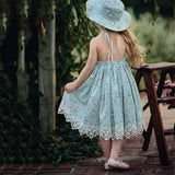 Fashion Little Princess Girl Sleeveless Floral Print Lace Bowknot Halter Dress