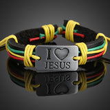 Unisex "I LOVE JESUS" Faux Leather Bangle Hemp Rope Chain Adjustable Bracelet - ENSEIGNE DENIS