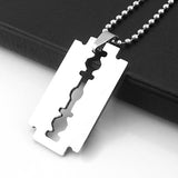 Men's Stainless Steel Razor Blade Pendant Silver Color Beaded Ball Chain Necklace