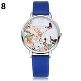 Women's Casual Butterfly Flower Faux Leather Strap Roman Numeral Wrist Watch