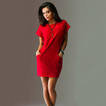 Women Fashion Summer Casual Loose Round Neck Short Sleeve Dress with Pockets