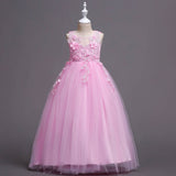 Flower Embroidered Sleeveless Kids Girl Formal Pageant Party Long Princess Dress