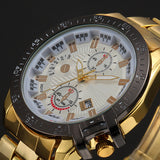 Luxury Men Golden Color Band Stainless Steel Date Quartz Analog Sport Wrist Watch