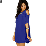 Women's Fashion Summer Sexy Off Shoulder Chiffon Short Sleeve T-Shirt Tops Mini Dress