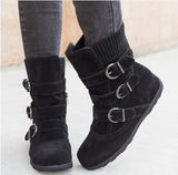Winter buckled calf women's boots warm zipper boots plain flat shoes