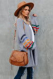 Gray Striped Balloon Sleeve Cardigan