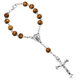Women Catholic Rosary Faux Pearl Beads Jesus Cross Pendant Bracelet Jewelry