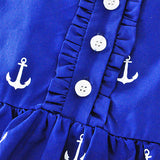Girl's Summer Casual Button Anchor Print Back Sleeveless Loose Dress Sundress
