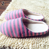 Women's Men's Winter Striped Warm Soft Anti-Slip  Indoor Shoes Home Slippers