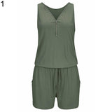 Sexy Women Beach Zipper V-Neck Sleeveless Slim Jumpsuit Romper Playsuit Shorts