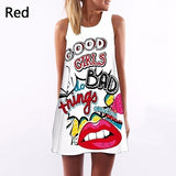 Sexy Girl Women Round Neck Sleeveless Digital Printing A-Line Summer Mini Dress