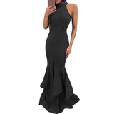 Cocktail Party Sexy Halter Women Sleeveless Ruffled Bodycon Summer Maxi Dress