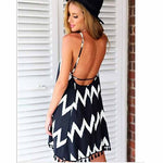 Women's Summer Loose Short Wave Backless Dress Tassel Beach Sexy Sling Dress