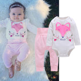 Fashion Baby Girls Hello Fox Long Sleeve Pullover Romper Pants Outfits Cloth Set