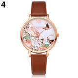 Women's Casual Butterfly Flower Faux Leather Strap Roman Numeral Wrist Watch