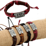 Unisex "I LOVE JESUS" Faux Leather Bangle Hemp Rope Chain Adjustable Bracelet - ENSEIGNE DENIS