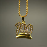 Men Hip Hop Twist Chain Rhinestone Number 100 Pendant Necklace Street Jewelry - ENSEIGNE DENIS