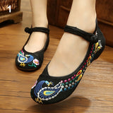 Women's Chinese Old Peking Style Phoenix Flower Embroidered Mary Jane Flat Shoes