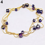 Women Square Rhinestones Beads 2 Layers Golden Alloy Chain Long Sweater Necklace