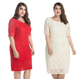 Elegant Plus Size Women Lace Flower Slim Fit Solid Color Casual Party Mini Dress
