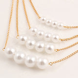 Women's Elegant Faux Pearl Bead Golden Tone Chain Multilayer Bib Necklace Jewelry