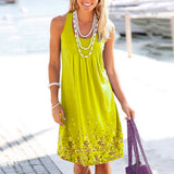 Flower Print Sleeveless Women Loose Summer Beach Evening Party Boho Mini Dress - ENSEIGNE DENIS