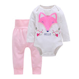 Fashion Baby Girls Hello Fox Long Sleeve Pullover Romper Pants Outfits Cloth Set