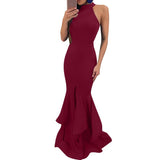Cocktail Party Sexy Halter Women Sleeveless Ruffled Bodycon Summer Maxi Dress