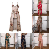 Sexy Women V Neck Spaghetti Strap Floral Print Romper Jumpsuit Long Maxi Dress