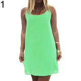 Women's Casual Chiffon Tank Dress Sleeveless Back Bowknot Mini Party Vestido