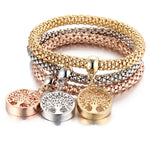 3Pcs/Set Women Fashion Owl Tree Bracelets Rhinestone Pendant Bangle Jewelry Gift - ENSEIGNE DENIS