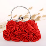 Women Fashion Rose Flower Pattern Clutch Bag Evening Party Bridal Handbag