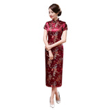 Ethnic Vintage Women Chinese Dragon Phoenix Embroidery Long Slim Cheongsam Dress