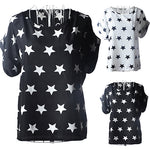 Women's Summer Chiffon Stars Pirnt T-shirts Batwing Short Sleeve Tops Blouse