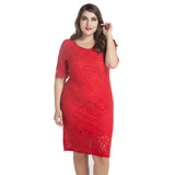 Elegant Plus Size Women Lace Flower Slim Fit Solid Color Casual Party Mini Dress