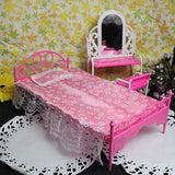 Plastic Miniatures Bedroom Furniture Single Bed for Barbie Dolls Dollhouse